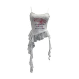 Real Shooting 2025 Summer New Women's Fashionable Lace Letter Print Sling Vest Ribbon Ribbon Ribbon Sleeveless Top