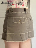 2022 Y2K Vintage Harajuku Cute Mini Skirts Women Pockets Straight Tassel Jeans Casual Basic Denim Korean Pencil