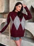 Burgundy Round Neck Knitted Sweater- Outfit
