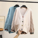 Casual Cardigan Sweater Women Were Thin Color Button Stripe Contrast Color Long Sleeve Needle Jumpers