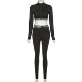 pieces set tracksuit long sleeve crop top letters print elastic high waist leggings sportswear slim outfit 2020 women