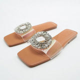 ZARZ Woman 2022 Shoes Flat Summer Rhinestones Transparent PVC Square Toe Sexy Outer Wear Muller Sandals And Slippers Women
