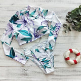 Sexy Long Sleeve Bikinis Women Swimsuit Green Leaves Print Bathing Suits Beachwear Brazilian Bikini Set Biquini