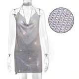 Backless y2k Metal Rhinestone Summer Dress women bodycon Night Club party mini ladies dresses vintage woman dress