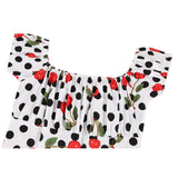 Sexy Women Tops Slim Off The Shoulder Rockabilly 50s Style Vintage Polka Dot Cherry Floral Printing Short Sleeve
