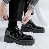 Zingj British Wind Thick Bottom Derby Profile Picture Black Male Business Casual Leather Shoes Retro Patent Leather