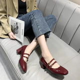 Zingj Women's Shoes French Style New Vintage Mary Jane Shoes Thick Heels One-Word Buckle High Heels Square Head Fashionable Ladies Single