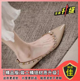 Temperament Sharp Single Shoes Women's Shallow Summer New Rivet Patent Leather Evening Wind Warm Soft Bottom Flat Bottom