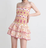 Embroidered Design Tube Ruched Mini Dress-Outfit