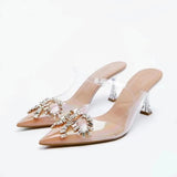 ZAR 2022 Summer Leopard Pumps for Women Fashion Ponited Toe Rhinestone Interchangeable Strap Party Heels Feminine Vintage