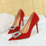 Zingj Fashion Banquet High-Heeled Shoes Women's Shoes Fine Heel Ultra High Heel Shallow Mouth Pointed Water Diamond Buckle Single Shoes