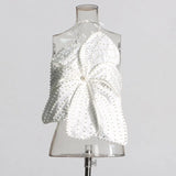 Hot Girl Designer Autumn 2025 New Hanging Neck Three-Dimensional Flower Nail Bead Pearl Wipe Chest