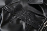 Black Bow Faux Leather Biker Jacket- Outfit