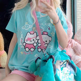 Y2k Aesthetic Kawaii Cartoon Cute Print T-shirts Casual Oversized Japanese Summer Tops Women Fashion Loose