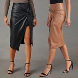 Zingj Autumn And Winter New Open Fork In The Long Sexy Hot Girl Bag Buttock Leather Skirt