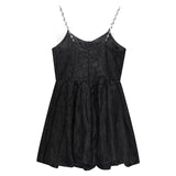 Straps Dress French Jacquard Bow Sleeveless Casual Sexy Fashion Vintage High Waist Baggy Short Skirt Ladies