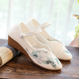 Zingj Not Include Shoe Box Pointed Shoes Single Shoes Spring And Summer Beef Tendon Bottom Lady Shoes Plate Buckle Embroidered Cloth Shoes With Cheongsam Women's