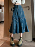 2022 Summer Korean Fashion Blue Denim Midi Long Skirt Women High Waist A Line Jeans Skirt