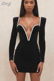 Quality Black Bodycon Dress 2023 New Autumn Long Sleeve Crystal Dress Women Party Sexy Velvet Dress Evening Night