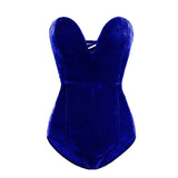 Burgundy Strapless Velvet Sexy Bodysuit Women Sweetheart Bodycon Backless Lace Up Body 2022 V Neck Party
