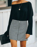women Plaid skirt autumn new style commuting houndstooth skirt A-line length lady short skirt good fashion women