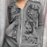 Aesthetic Women Hoodies with Pockets 90s Vintage Graphic Printed Zipper Closure Coat Top E-girl Sweatshirts Spring