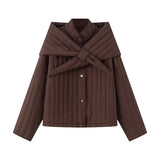 Women's Clothing 2025 New Korean Version Of Susture Loose Removable Scarf Cotton Jacket