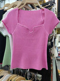Women V-neck Knitted Short Sleeve Draw String T-shirts Crop Tops Girls Knitting Stretchy Cropped Sheath Tee Shirts For