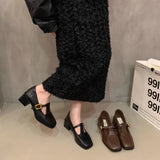 Zingj Retro Square Head Thick Heel Single Shoes Female 2024 Spring And Autumn New Korean Version Of Fairy High Heels Mary Jane Small Leather