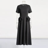 French Elegant Style Splicing Three-Dimensional Flower Design Long Dress 2025 New Waist Display Lanky Dress Female