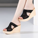 Women's Fashionable Slippers With Slope Heels Wear 2023 New Muffin Thick-Soled Waterproof Table Large Size 43 Mesh Fishmouth