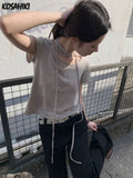 Print Casual Crop Tops Summer Vintage Punk Bamdage Slim T-shirts Y2k Aesthetics Harajuku Grunge Short Sleeve Sexy
