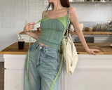 Two Tone Ribbed Halter Double Strap Top-Outfit