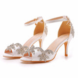 Cm Satin Cloth Bridal Fish Mouth High Heel Sandals Shallow Word Size Diamond Wedding Round Head Fine
