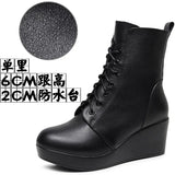 Head 12Cm High Slope And Waterproof Table Mid-Sleevel Boots With Side Zipper Women's Boots Pine Cake Plus Velvet Winter Warm Leather