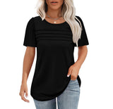 Women's Summer Round-Neck Short-Sleeved Chest Tuck Line Folded Blouse