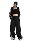 Zingj Striped Black Wide-Leg Sweatpants Female Spring Retro Casual Loose Feeling Drag The Floor Pants