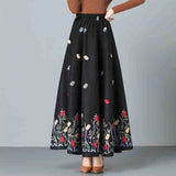 elegant Embroidered Maxi pleated skirt Women Plus Size Winter Warm Woolen Long Skirt Lady High Waist Casual Wool Office