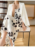 New Chiffon Suspender Dress Women's Waist V-neck Printed Over-The-Knee Floral Dress Retro Outer