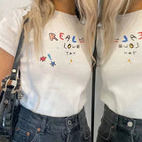 Street Harajuku Y2K Fashion White Short Short Top Punk Short Sleeve Slim Women's T-shirt Cute True Love Print