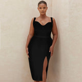 Size Bandage Dress 2021 Sexy Spaghetti Strap Mid Bodycon Dress Black Women Summer Birthday Outfits Club Party