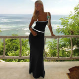 Contrast Spaghetti Strap Bodycon Maxi Dress- Outfit
