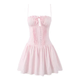Cami Buttoned Style Pleated Tie Up Mini Dress- Outfit