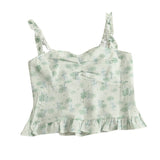 Camisole women's tops Summer short tops 2022 new Vintage lace slim warm ladies bottoming cute print tops for women