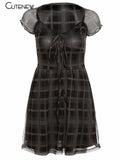 Lattice Pattern A-Line Short Sleeve Mini Dress For Womens Clothes Summer Casual Stretch Comfortable Lady