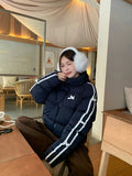 Navy Blue Bow Stripe Puffer Jacket- Outfit