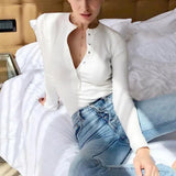 V Neck Knitted Bodysuit Women Black Long Sleeve Buttons Rompers Womens Jumpsuit 2020 Casual One-pieces