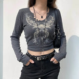 Gothic Harajuku Casual Cropped Tshirt Women Autumn Mall Goth Long Sleeve T Shirt Ladies Fashion Basic Printed