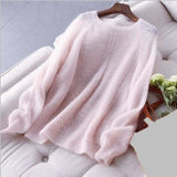 Round Neck Thin Sweater Women Loose Solid Color Hollow Simple Bottoming Pullover Sweater Female Spring Summer