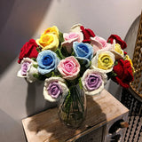 Zingj Doll Line Wine Cup Rose Wool Knitting Rose Bouquet Hand-Woven Eternal Flower Wool Flower